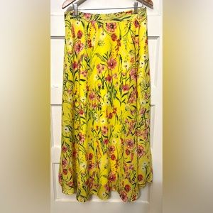 NWOT Anthropologie Flint & Moss Yellow Floral Full Skirt - Size Large